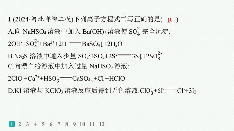 2025届高考化学二轮复习(山东版)2.离子方程式的正误判断与离子共存 课件第2页