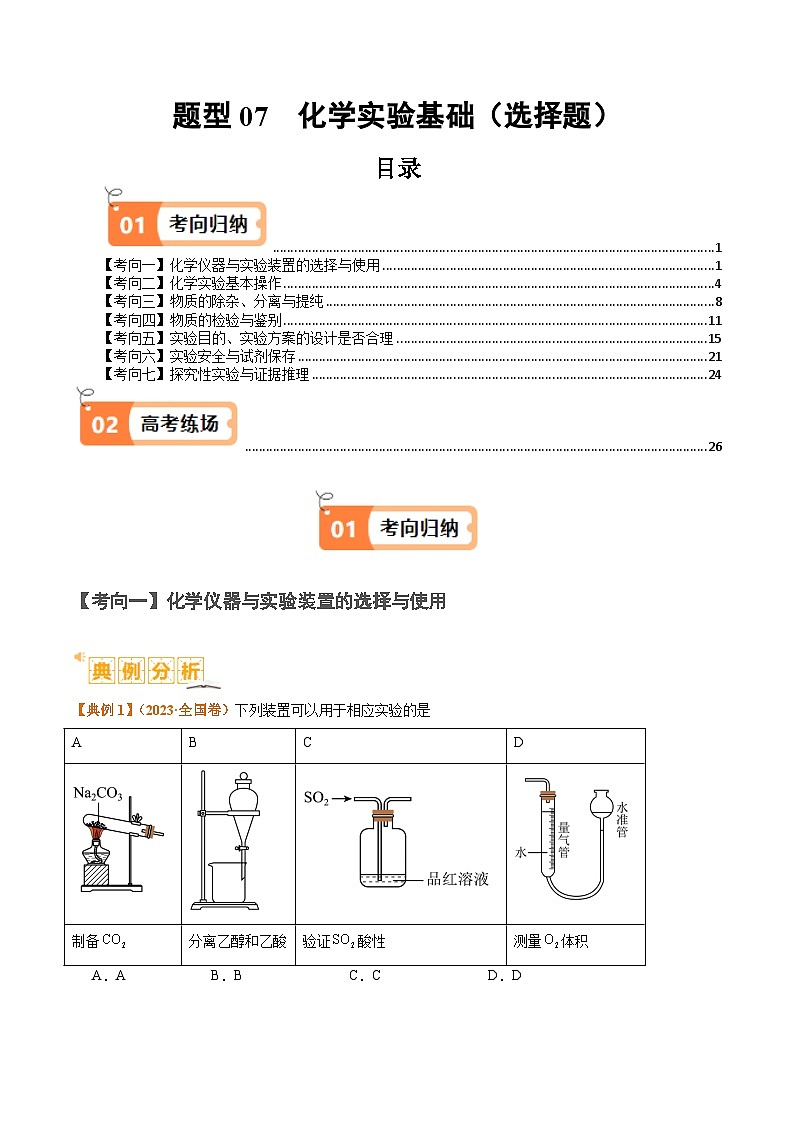 题型07 化学实验基础(选择题)(原卷版)【高考化学】二轮热点题型归纳与变式演练(新高考通用)第1页