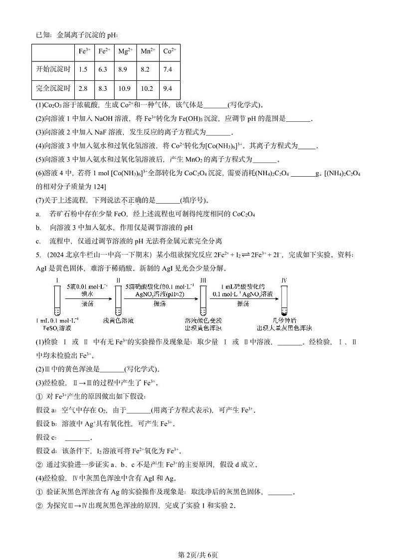 2024北京重点校高一(下)期末真题化学汇编:铁的多样性(鲁科版)第2页