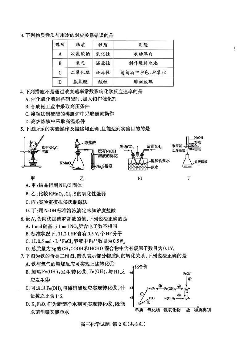 山东省泰安市2024-2025学年高三上学期期末考试化学试题第2页
