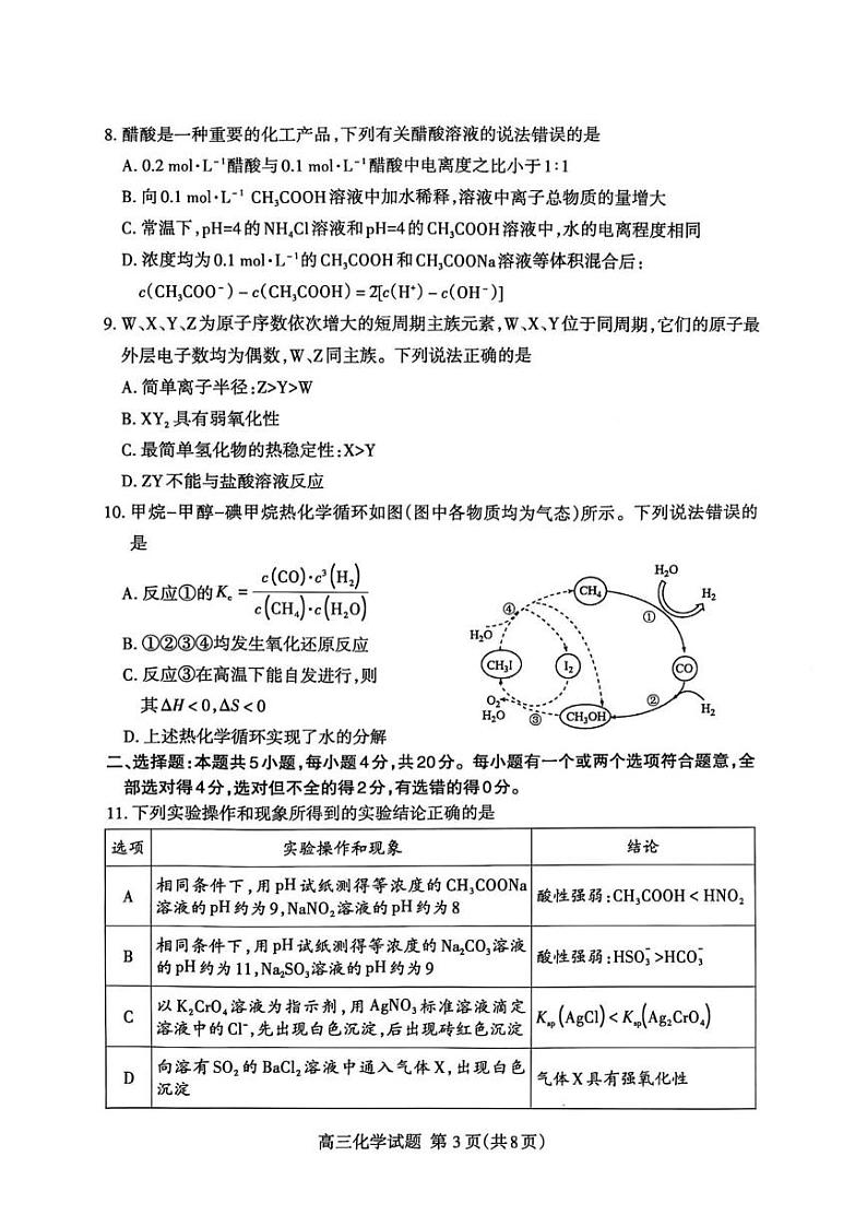山东省泰安市2024-2025学年高三上学期期末考试化学试题第3页