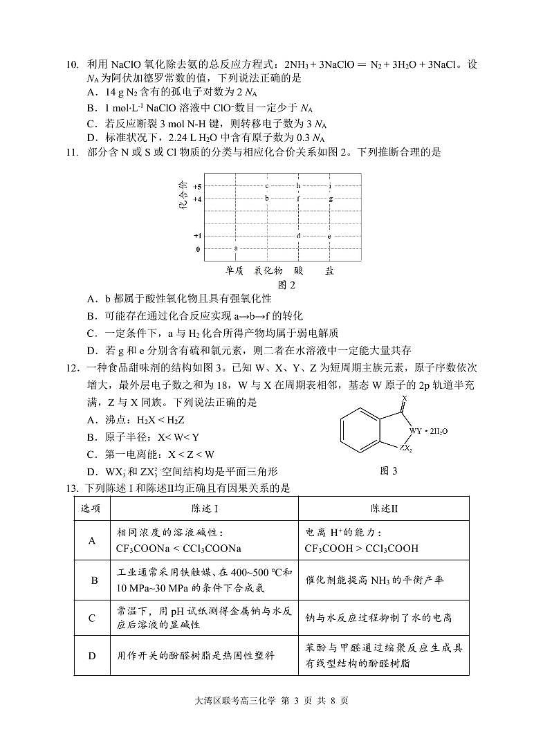 广东省大湾区2024-2025学年高三上学期1月联合模拟考试(一)化学试题第3页