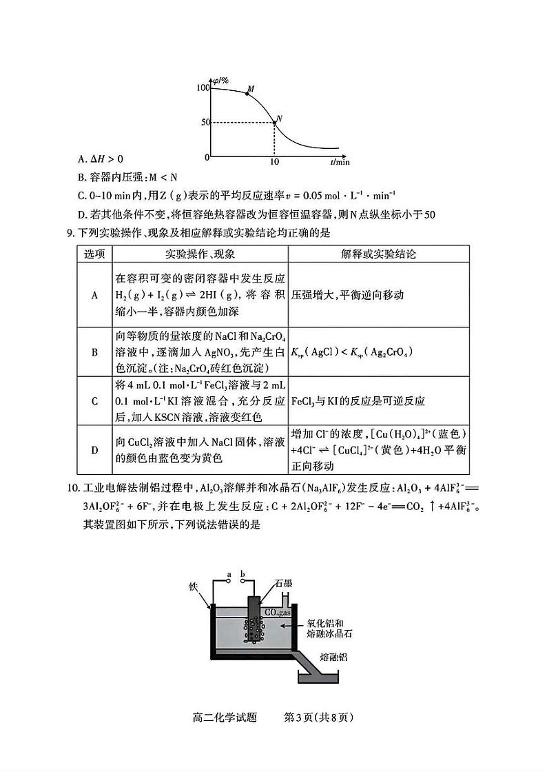 山西省阳泉市2024-2025学年第一学期高二期末考试化学试题第3页