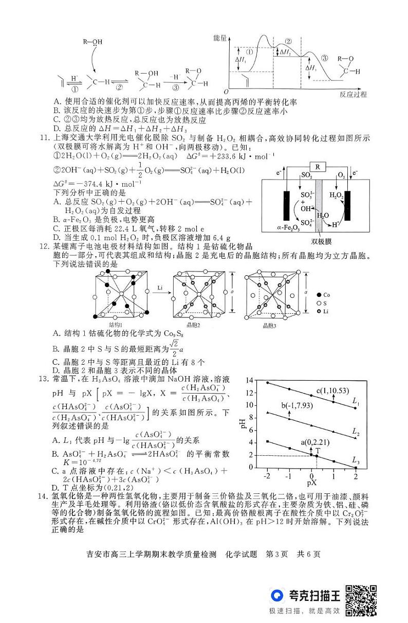 江西省吉安市2024-2025学年高三上学期期末教学质量检测 化学试题第3页