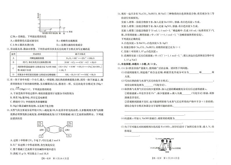 河南省新乡市2024-2025学年高一上学期期末考试化学试卷及答案第2页