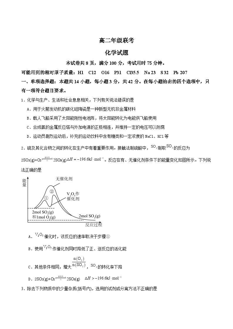 2025保定四县一中高二上学期12月联考试题化学含答案