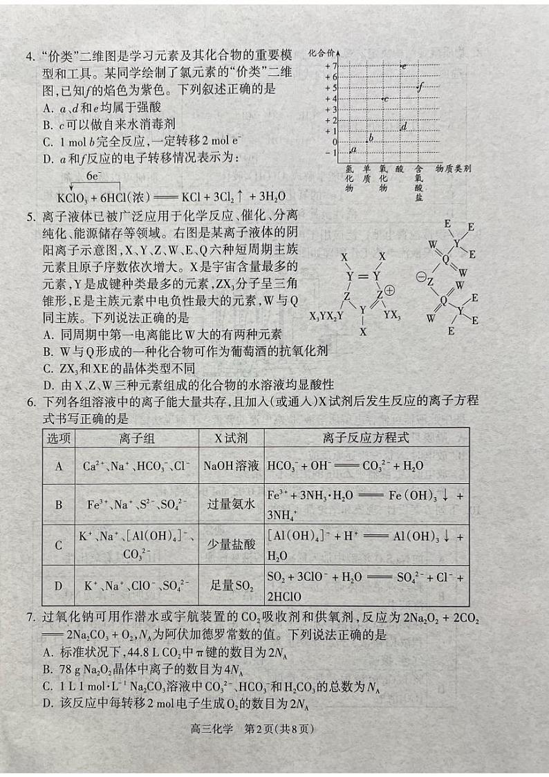 山西省吕梁市2025届高三上学期1月期末调研考试化学第2页