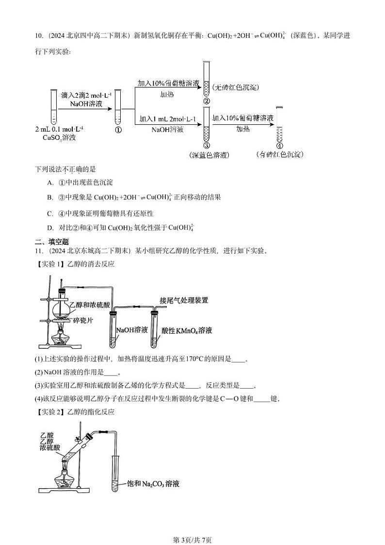 2022-2024北京重点校高二(下)期末真题化学汇编:饮食中的有机化合物(鲁科版)第3页
