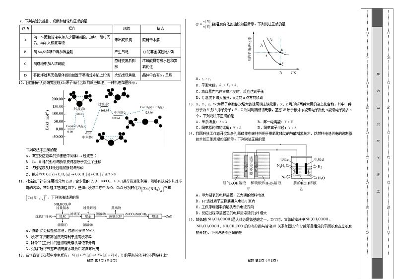 【开学摸底考】2024-2025学年春季期高三下学期化学04(新高考通用)(考试版A3)第2页