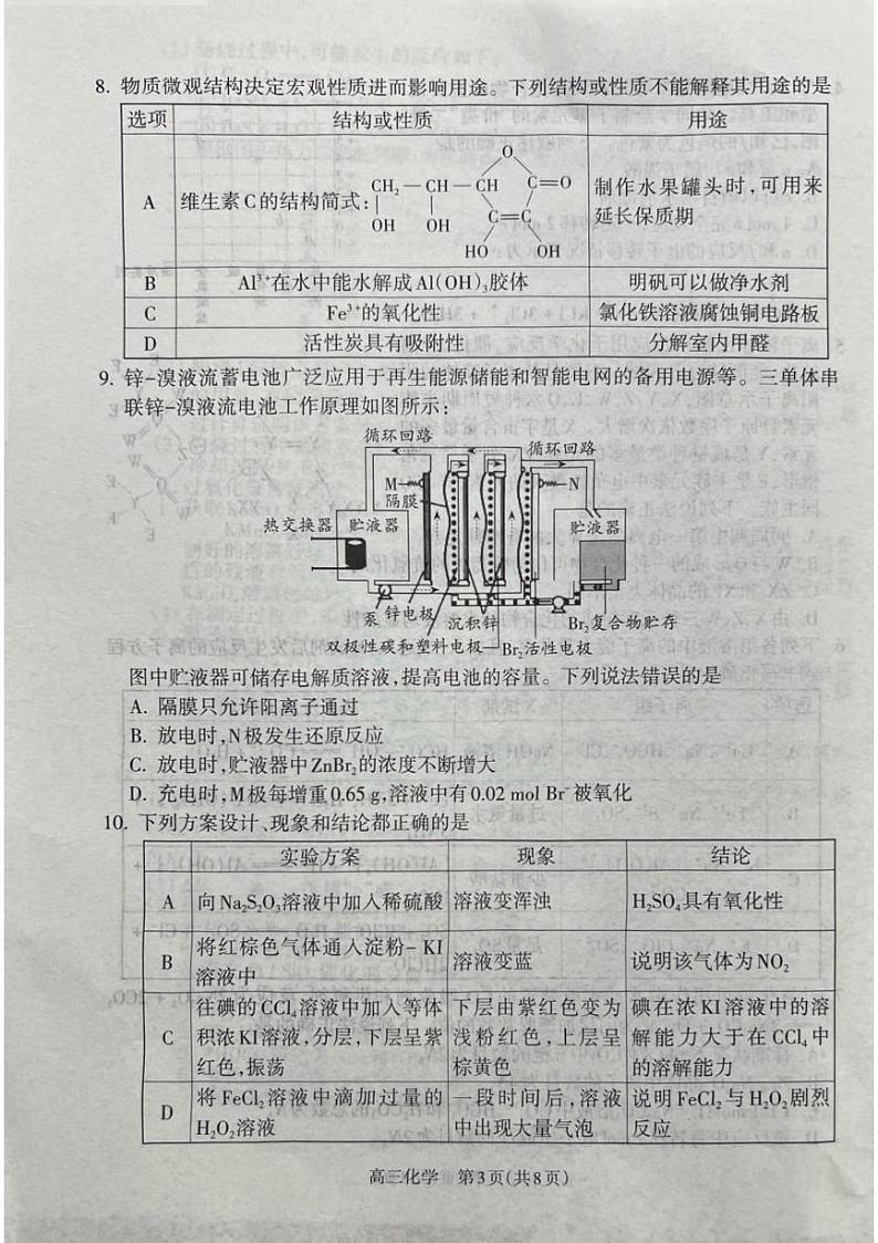 化学丨山西省吕梁市2025届高三1月期末调研考试化学试卷及答案第3页