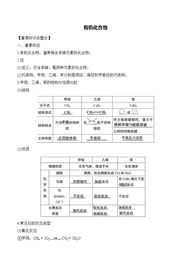 2025届高三化学一轮复习 有机化合物 讲义第1页