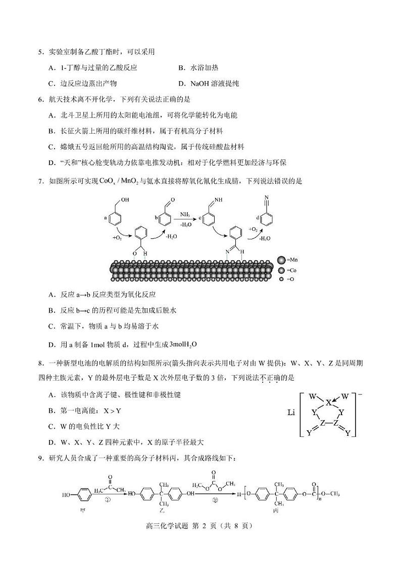 山东淄博实验中学2025届高三上学期1月期末考试化学试题第2页