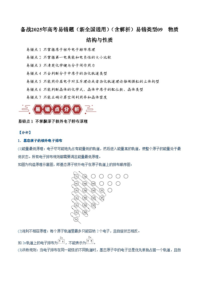 易错类型09 物质结构与性质(7大易错点)练习 备战2025年高考化学易错题(新全国通用)(含解析)第1页