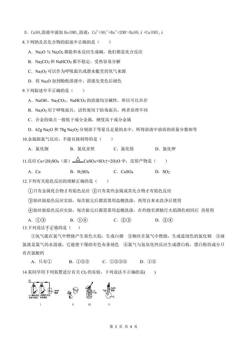 云南省文山壮族苗族自治州麻栗坡县2024-2025学年高一上学期10月期中考试+化学试题第2页