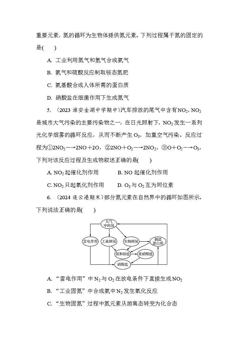 基础小练10 氮分子的结构 自然固氮 (含答案)2024-2025学年高一化学必修2(苏教版2019)第2页
