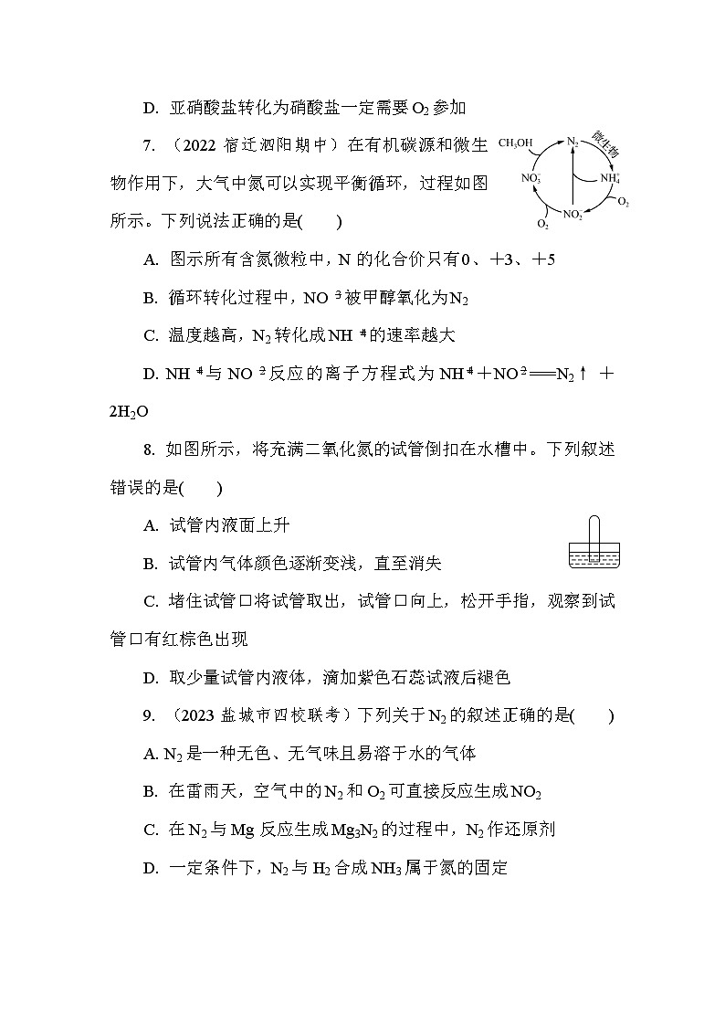 基础小练10 氮分子的结构 自然固氮 (含答案)2024-2025学年高一化学必修2(苏教版2019)第3页