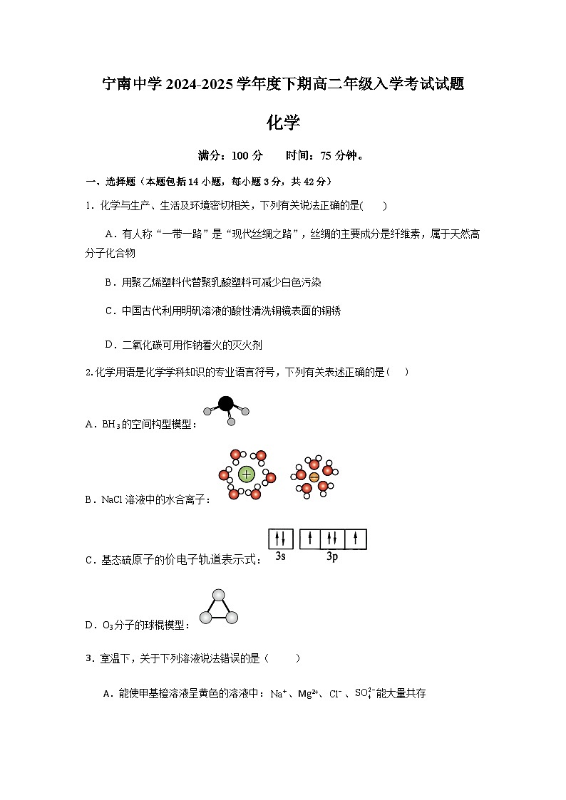 四川省凉山州宁南中学2024-2025学年高二下学期入学考试化学试题(含答案)第1页
