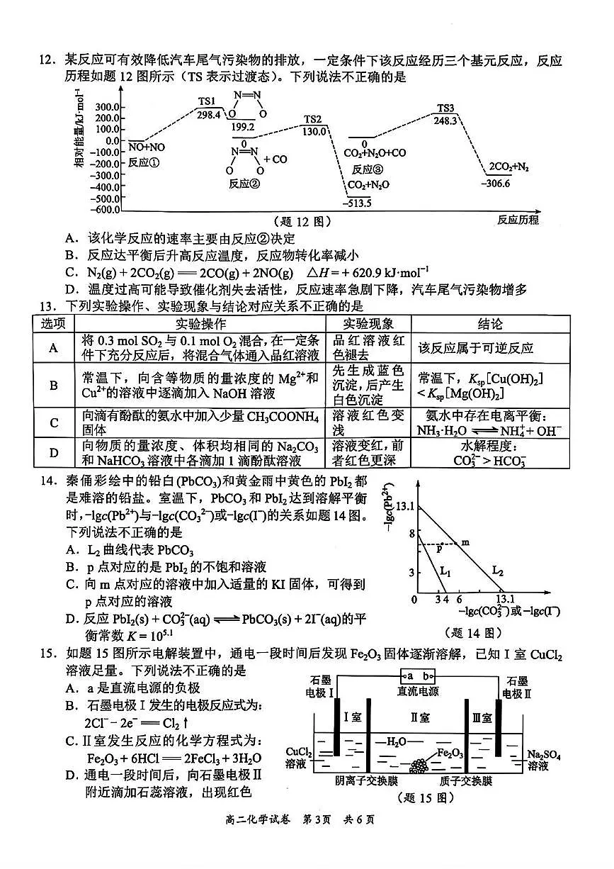广东省梅州市2024-2025学年高二上学期期末考试化学试卷第3页