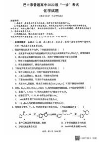 化学丨四川省巴中市普通高中2025届高三下学期2月“一诊”考试化学试卷及答案