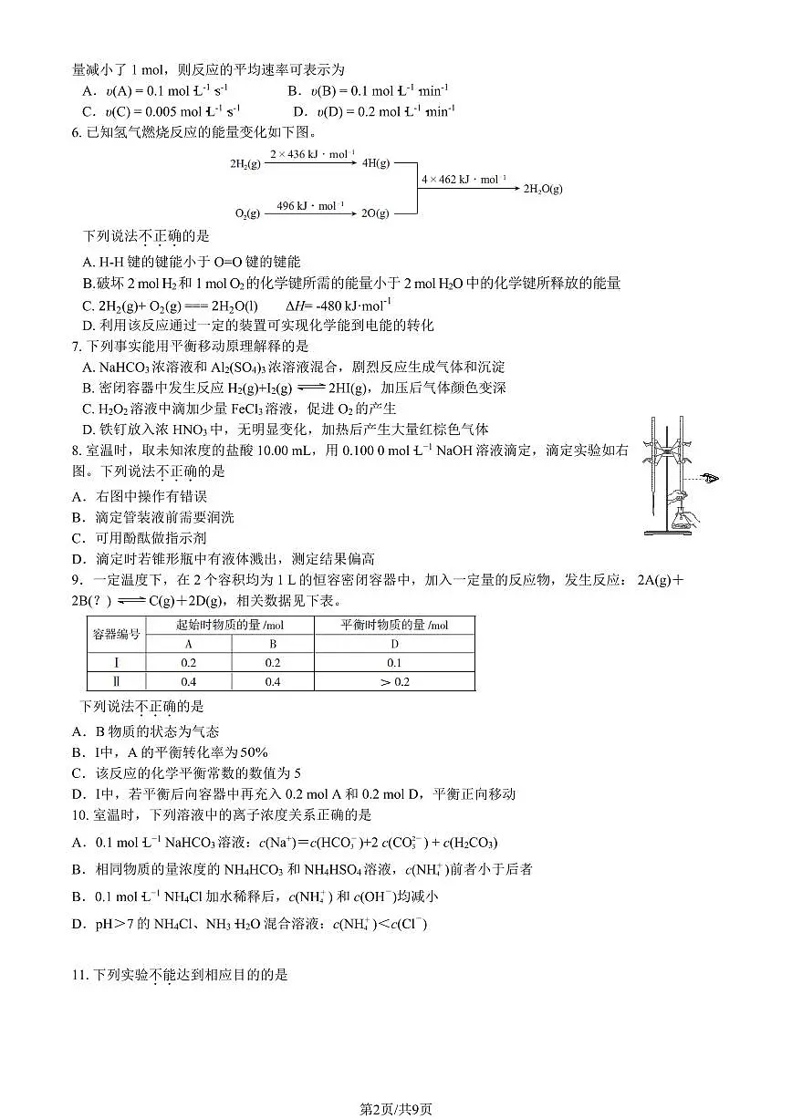 2025北京海淀高二(上)期末化学试卷(有答案)第2页