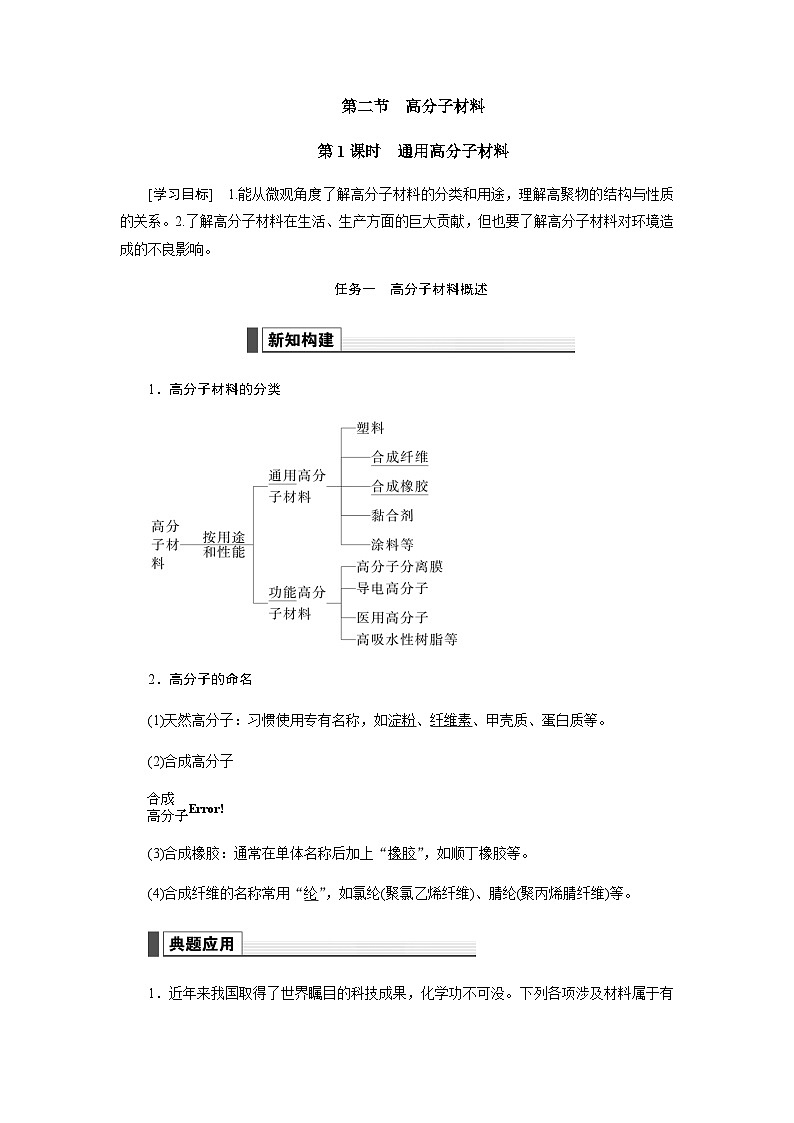 人教版高中化學(xué)選擇性必修3第五章合成高分子第二節(jié)第1課時(shí)通用高分子材料學(xué)案第1頁(yè)