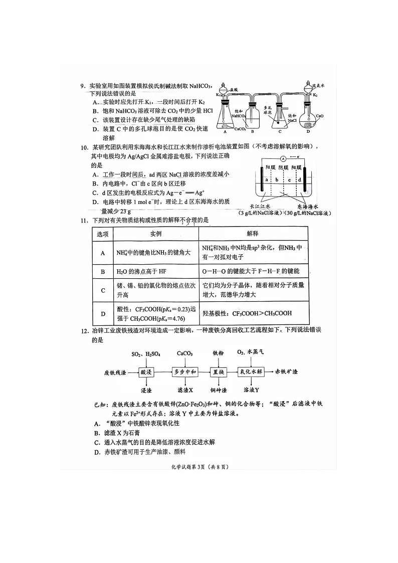 2024-2025学年下学期四川省南充市高三第二次适应性考试化学试卷含答案第3页