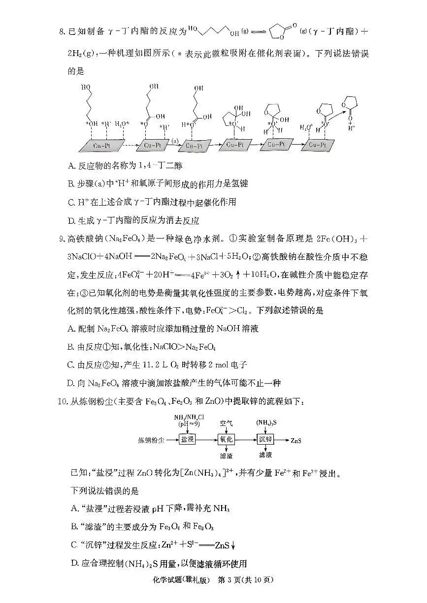 湖南省长沙市雅礼中学2024-2025学年高三下学期月考试卷(六)化学试题(含答案)第3页