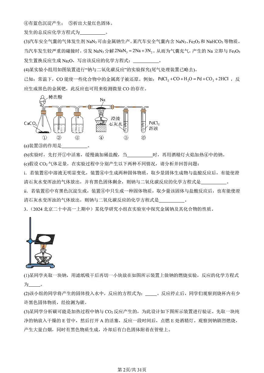 2024北京重点校高一(上)期中真题化学汇编:钠及其化合物(解答题)第2页