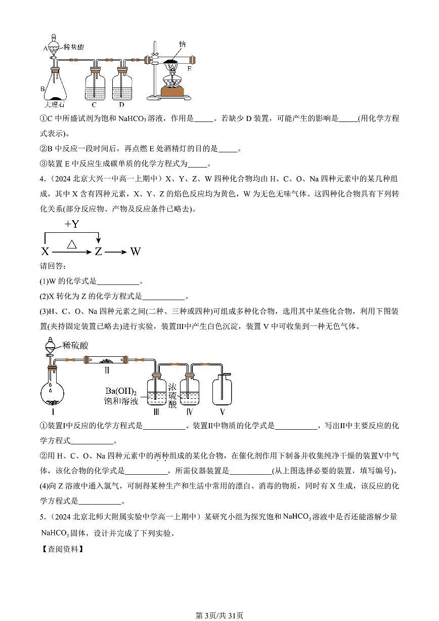 2024北京重点校高一(上)期中真题化学汇编:钠及其化合物(解答题)第3页