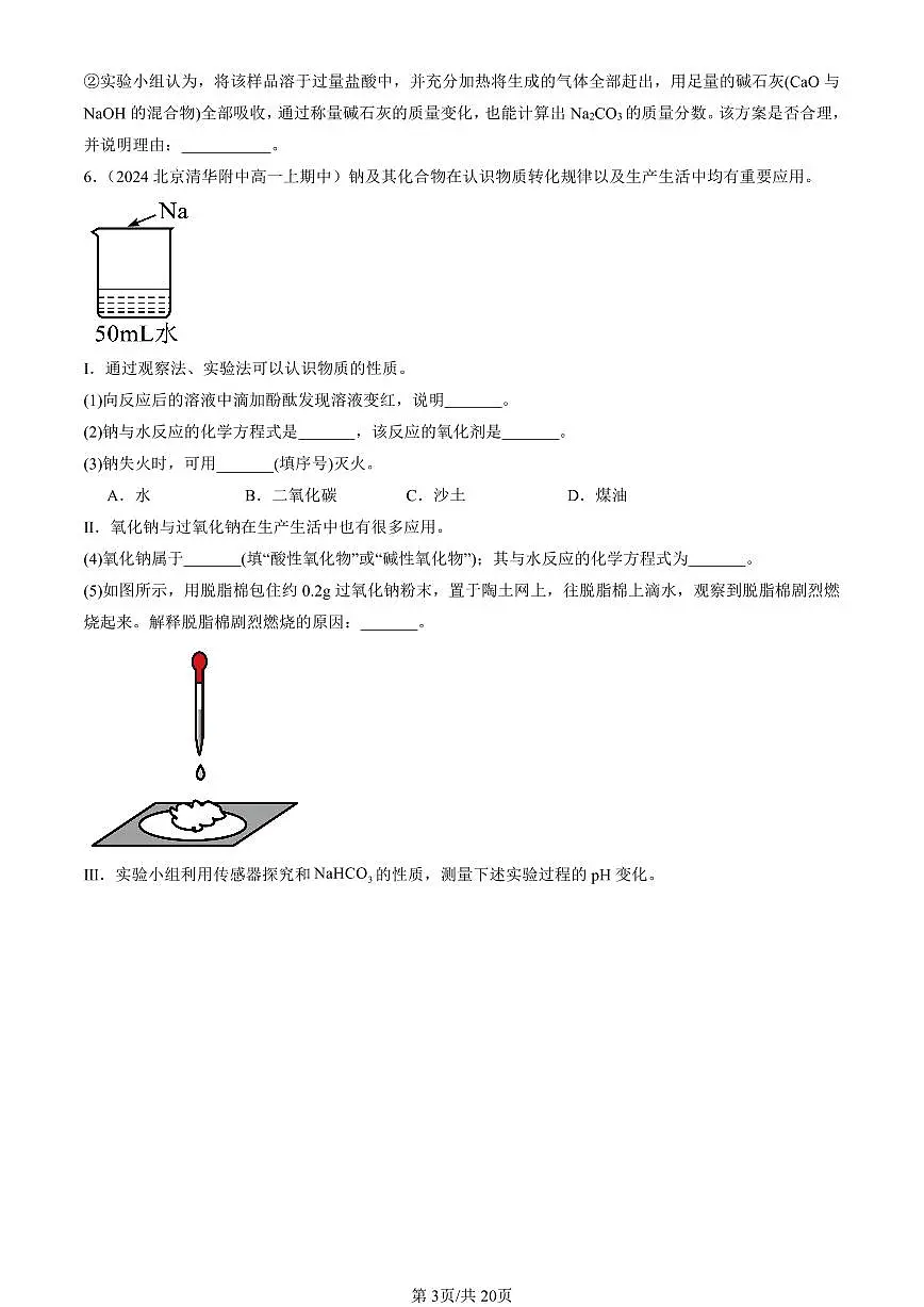 2024北京重点校高一(上)期中真题化学汇编:钠及其化合物(非解答题)第3页