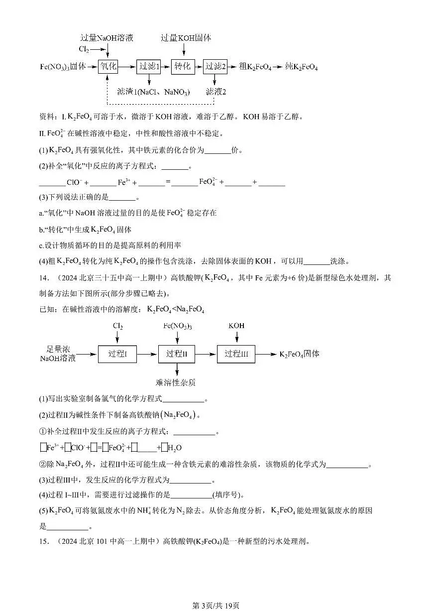 2024北京重点校高一(上)期中真题化学汇编:铁及其化合物第3页