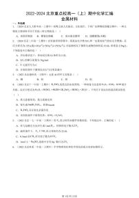 2022-2024北京重点校高一（上）期中真题化学汇编：金属材料