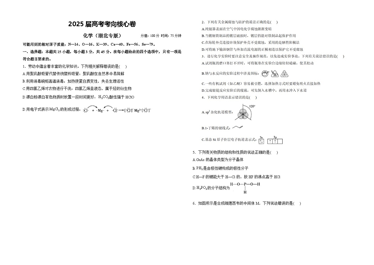 2025届高考化学考向核心卷 湖北专版1(word版)第1页