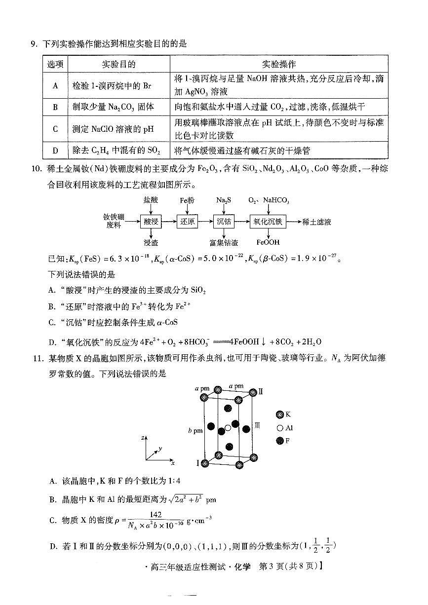 2024河北省高三下學期適應性測試-化學試卷（含答案）第3頁