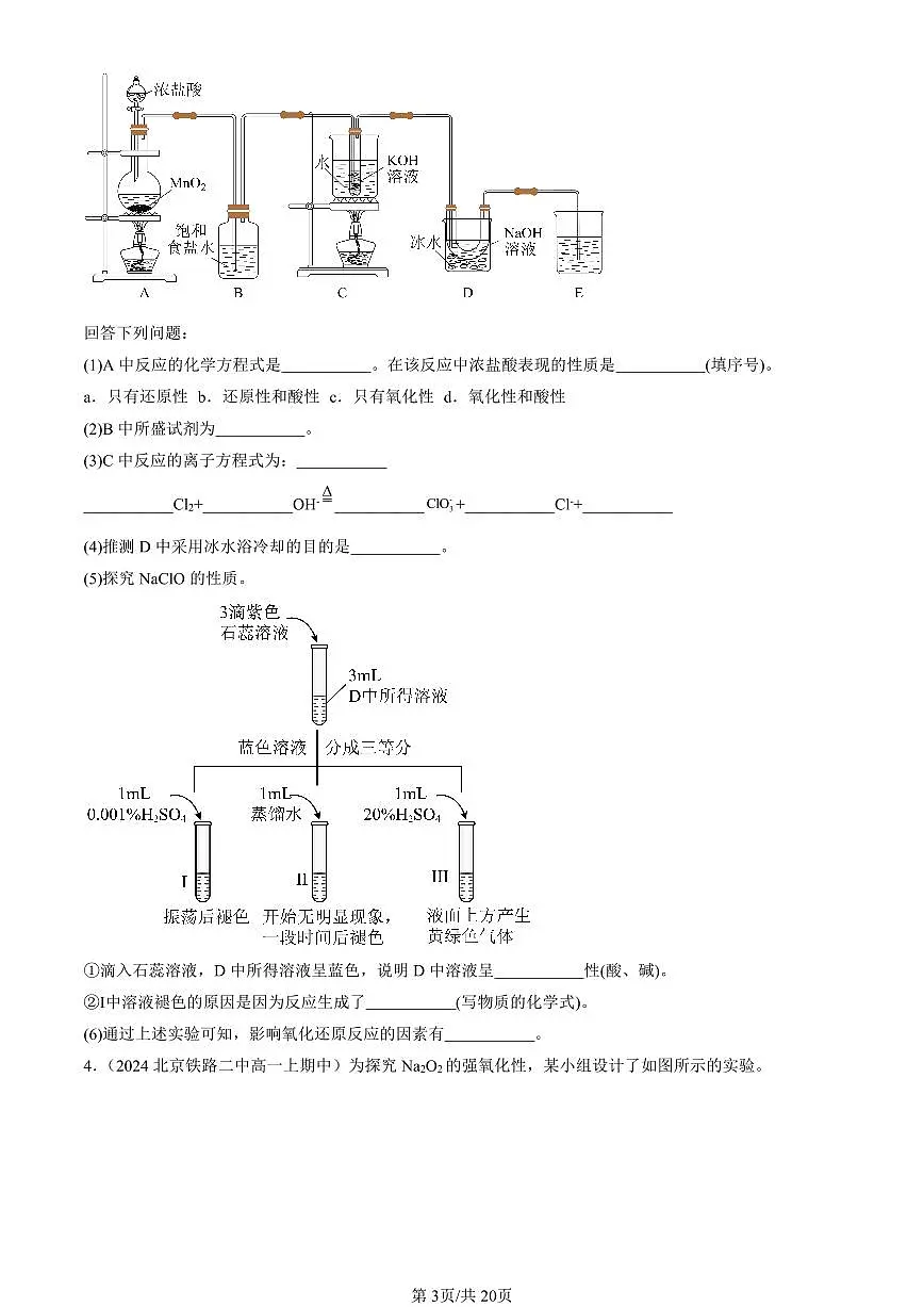 2024北京重点校高一(上)期中真题化学汇编:元素与物质世界章节综合(鲁科版)(解答题)2第3页