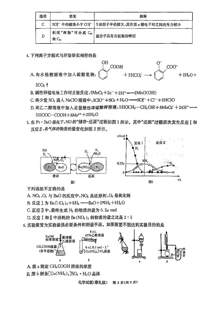 2024届湖南省雅礼中学高三下学期模拟试卷(二)-化学试卷(含答案)第2页