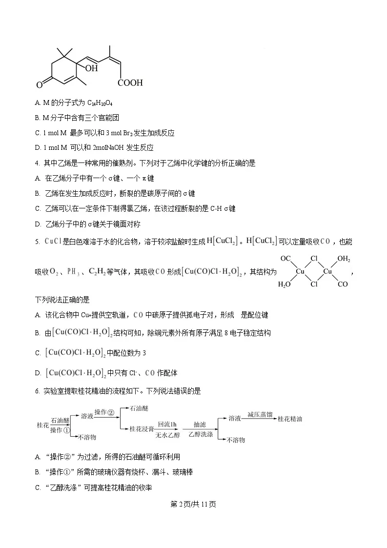 湖北省武汉市第三中学2024-2025学年高二下学期3月月考 化学试卷 (原卷版)第2页