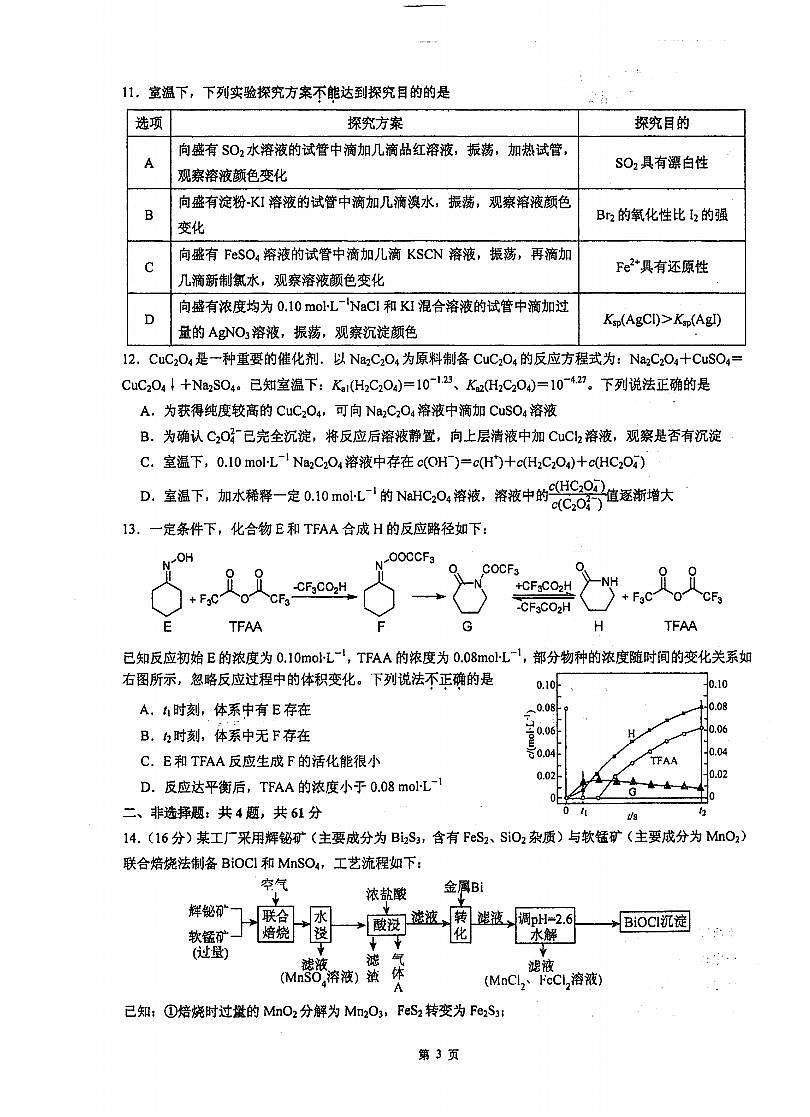 2024届江苏省泰州中学高三第一次质量检测-化学试题(含答案)第3页