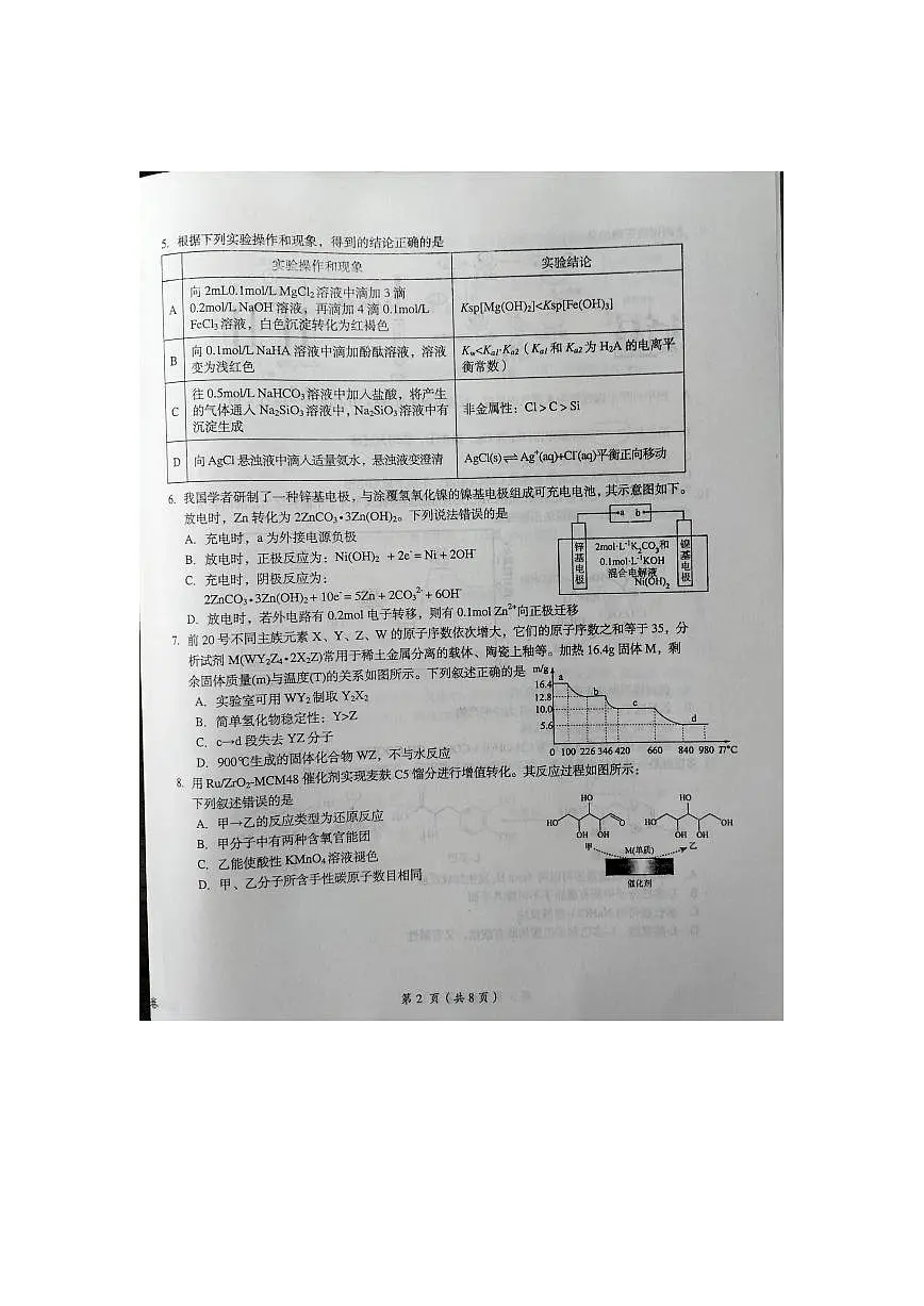 2024届江西省鹰潭市高三下学期第一次模拟考试-化学试卷(含答案)第2页
