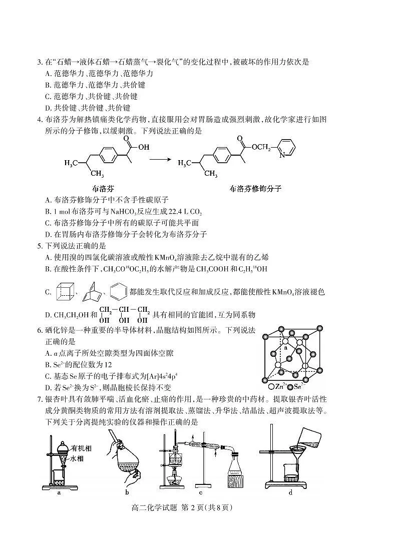 2024届山东泰安高二下学期(期末考)-化学试题(含答案)第2页