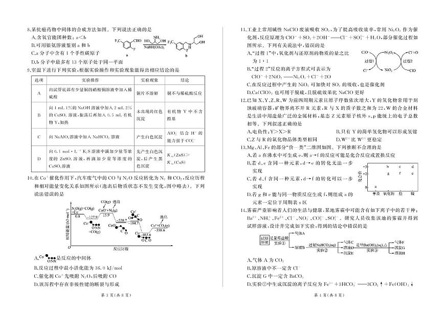 甘肃省部分学校2025届高三上学期第一次联考(期末)化学试卷(含解析)第2页
