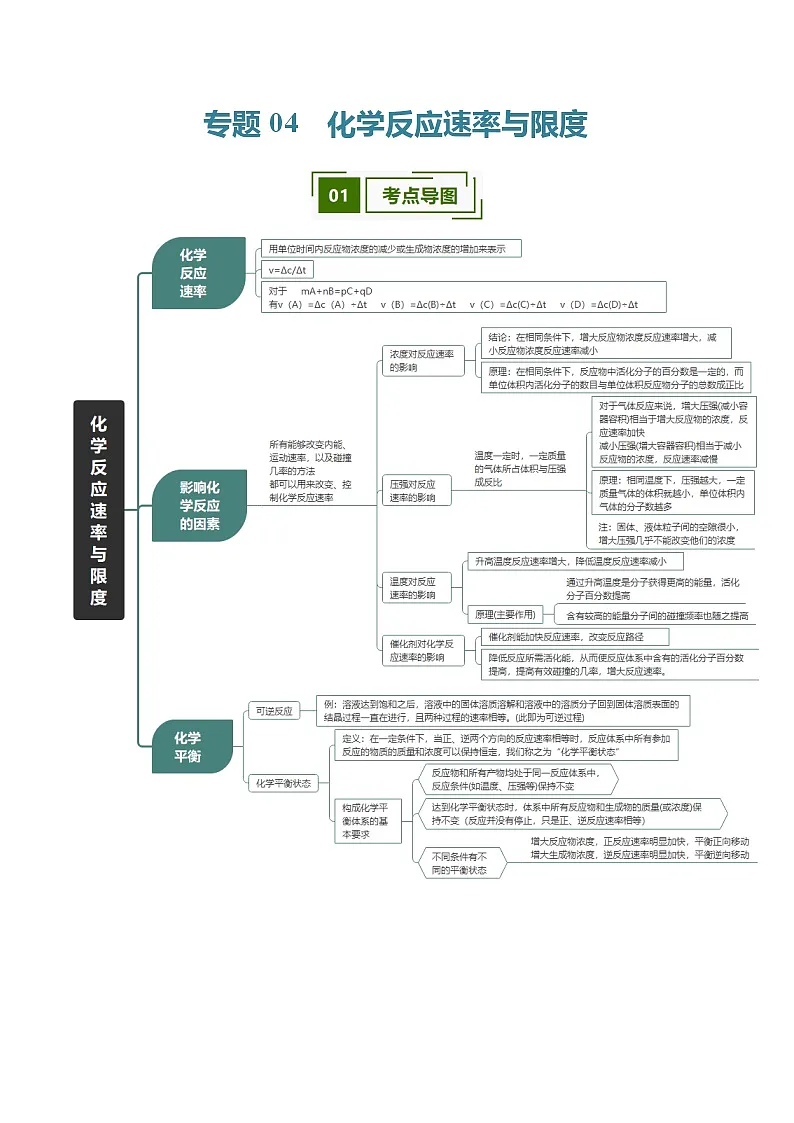 专题04 化学反应速率与限度(考点清单)(讲+练)(原卷版)第1页