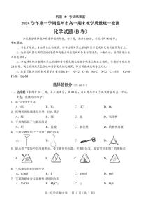 浙江省温州市2024-2025学年高一上期末 化学试卷（含答案）
