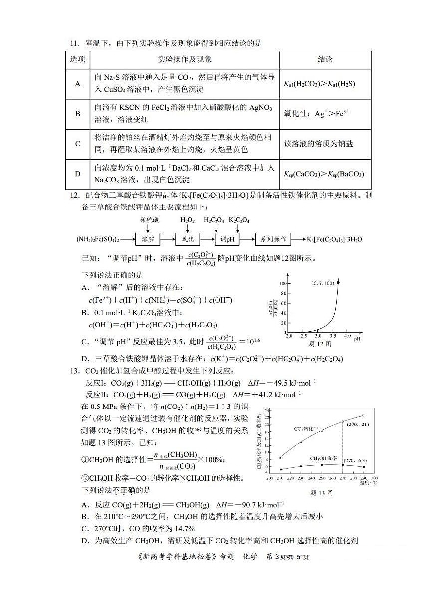 2025届江苏省新高考基地学校高三下学期第二次大联考化学试题(PDF版,含答案)第3页