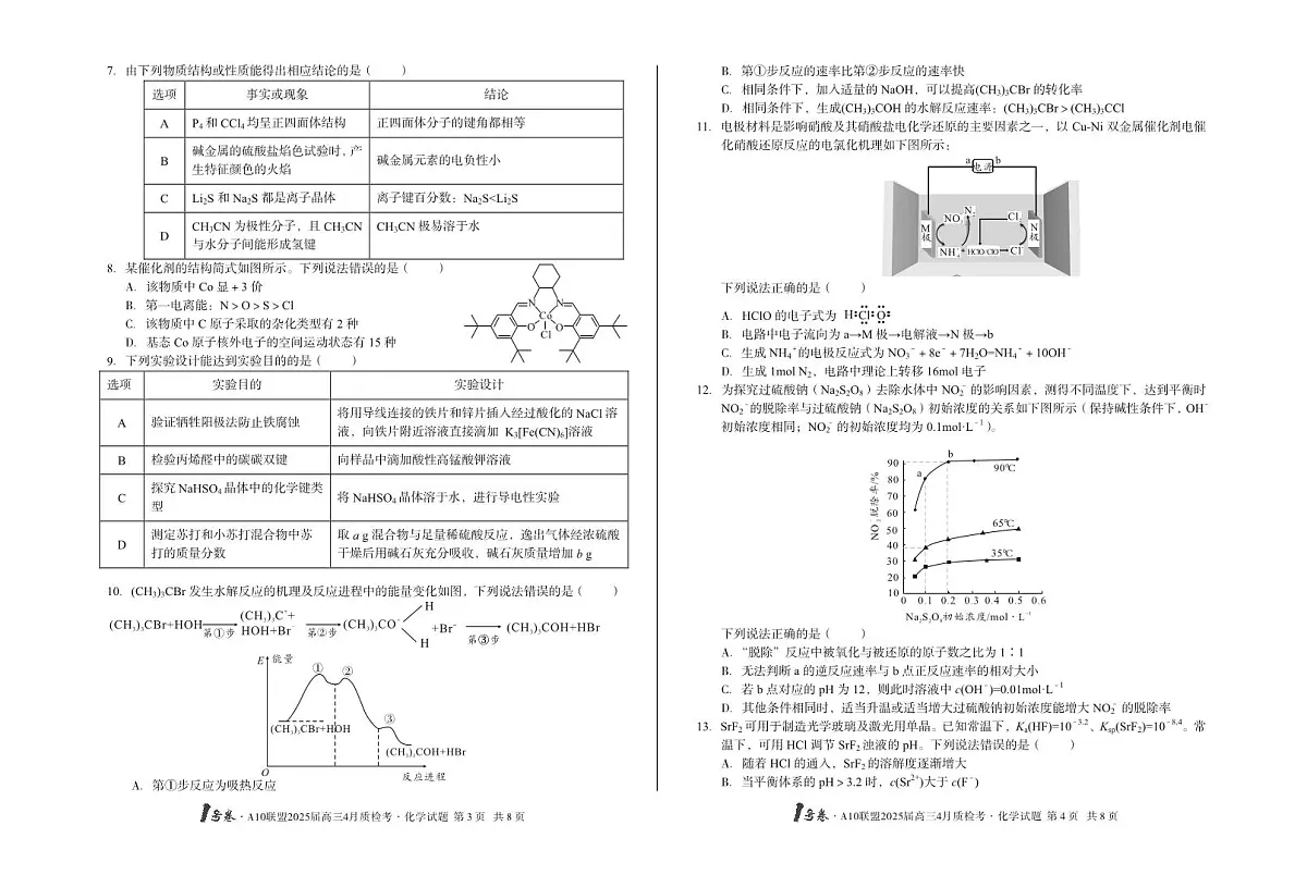 【8开】1号卷·A10联盟2025届高三4月质检考化学第2页