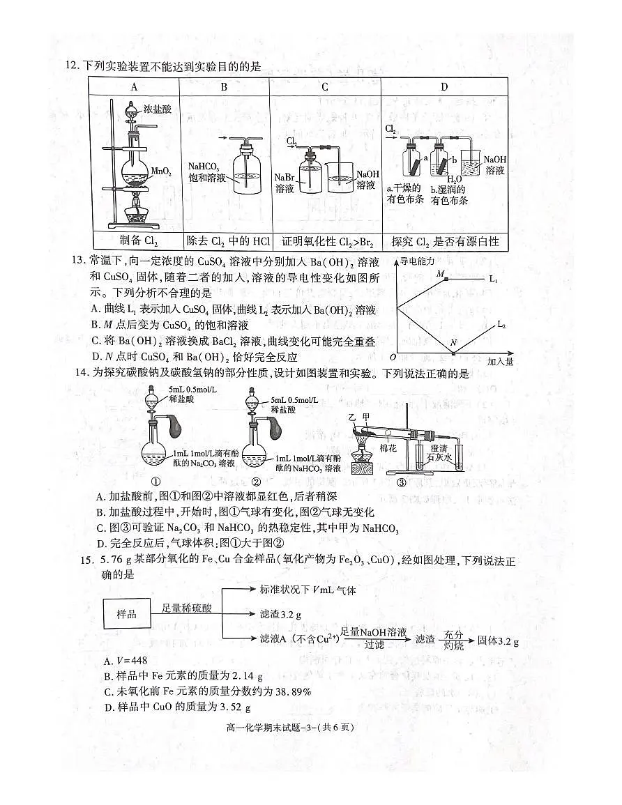 陕西省咸阳市2023-2024学年高一上学期期末考试试题化学(含答案)第3页