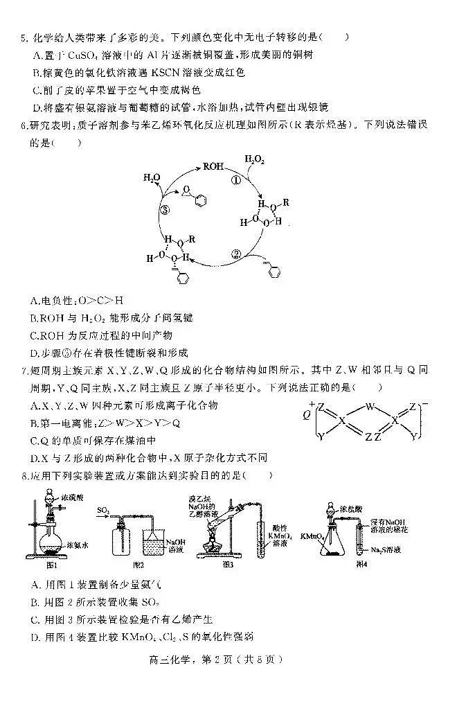 河北省石家庄市辛集市2023-2024学年高三2月期末化学试卷(含答案)第2页