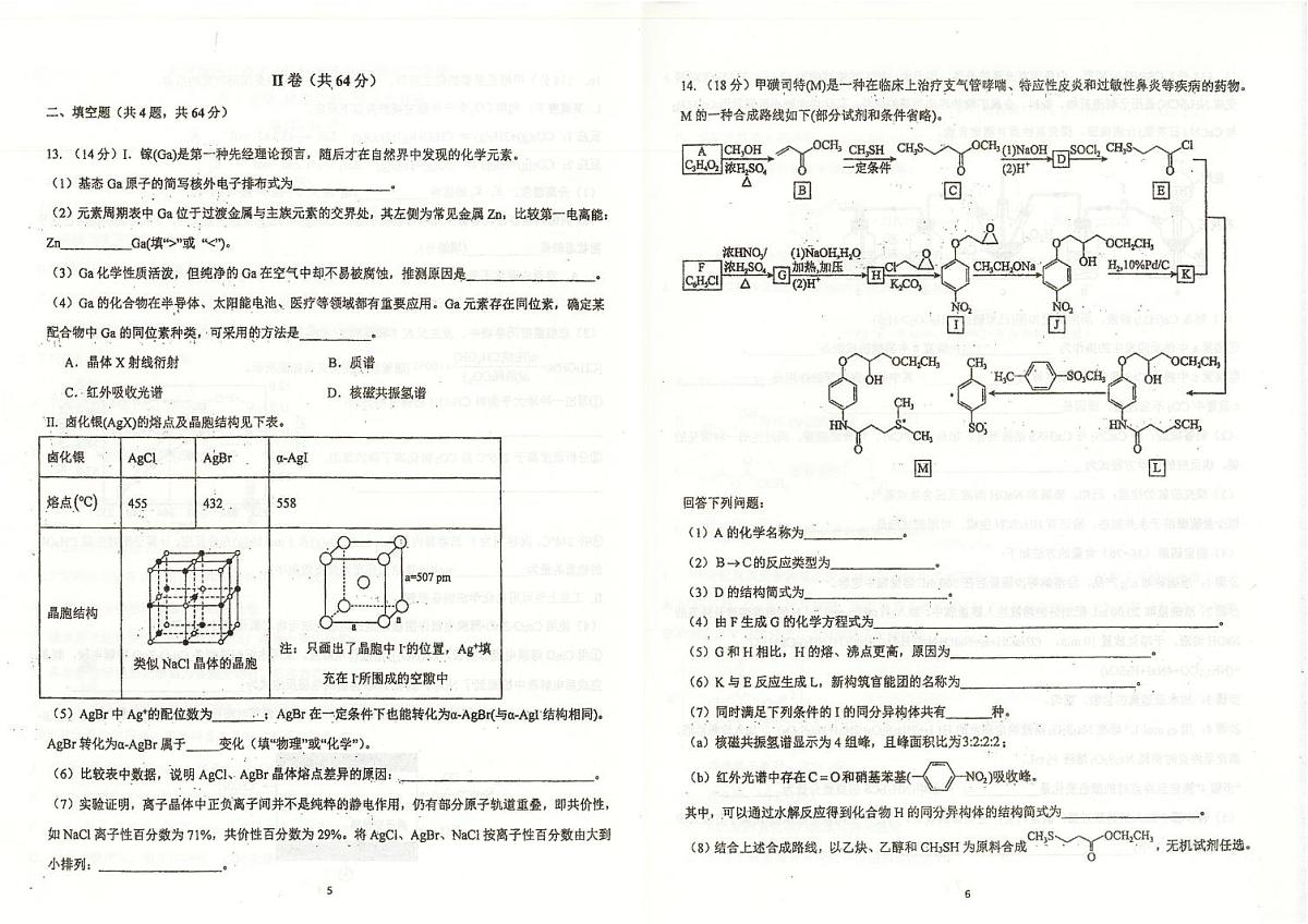 天津市南开中学2024-2025学年高三下学期第五次月考化学试卷(图片版,含答案)第3页