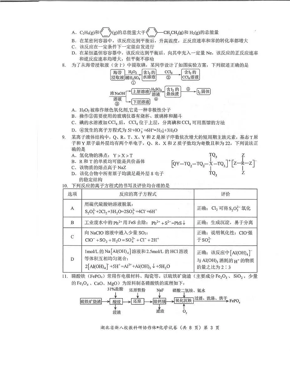 化学丨“新八校”协作体湖北省2025届高三下学期5月联考化学试卷及答案第3页