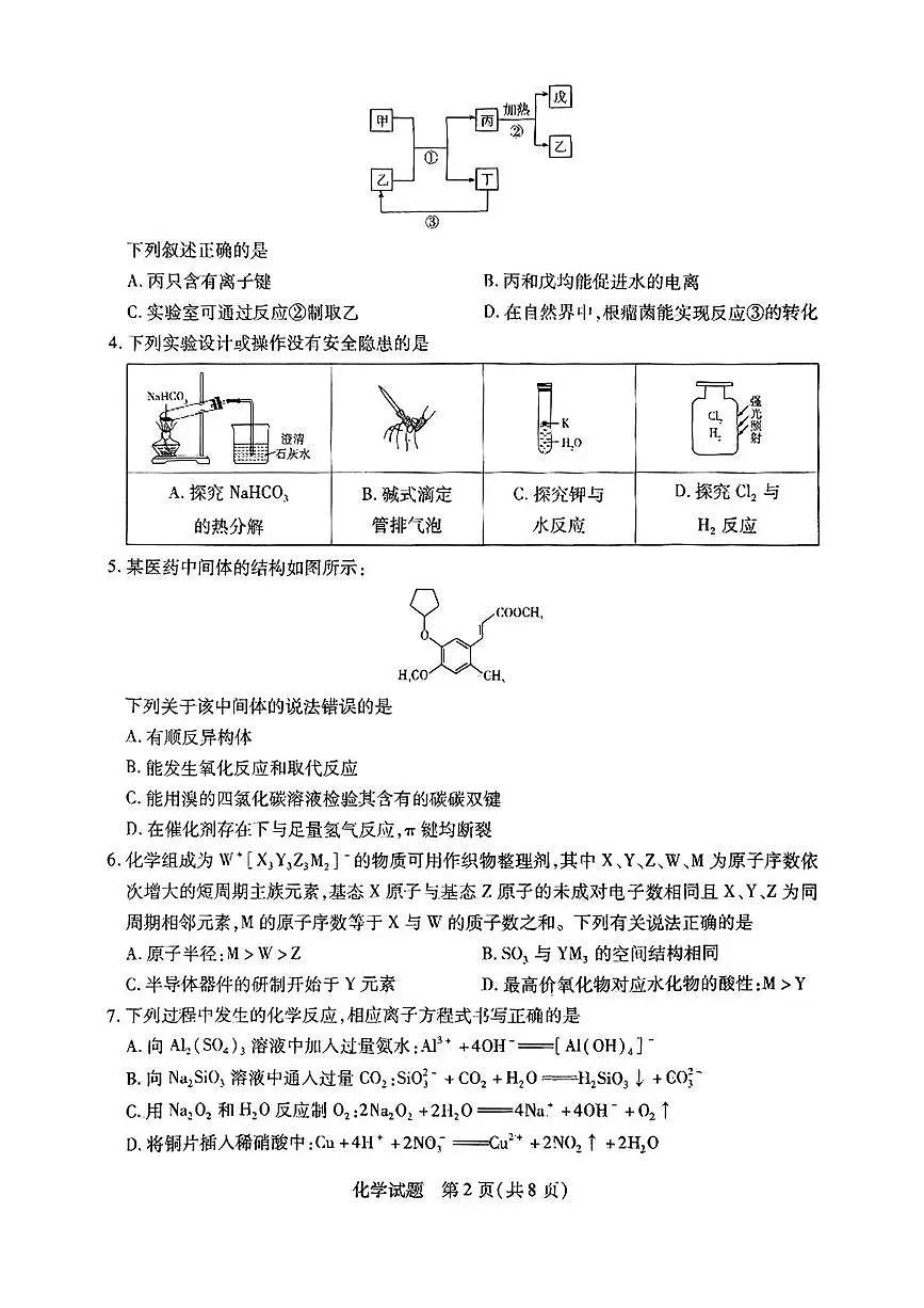 河南省名校联盟2025届高三下学期第七次联考(二模) 化学试题含答案第2页